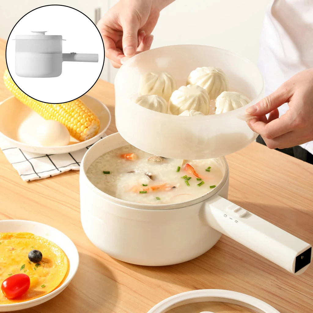 

Electric Hot Pot, 1.5L Mini Portable Electric Pan with Steam Grid