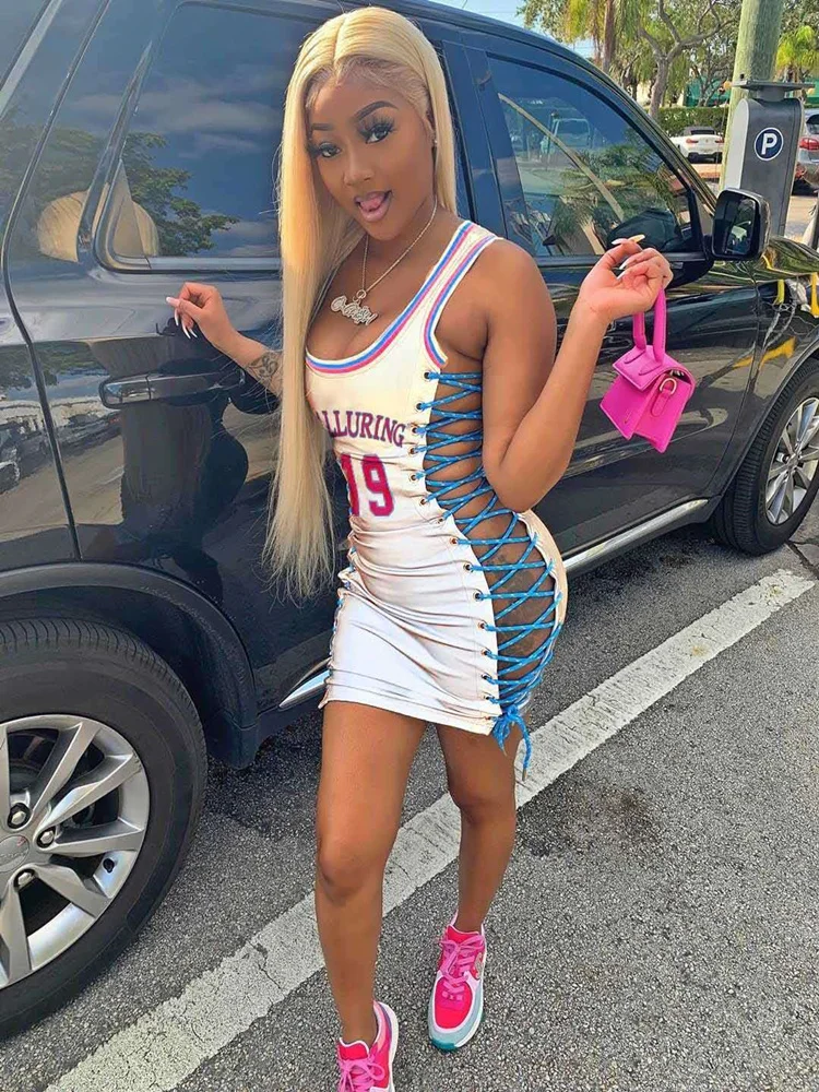 

European and American casual letter printed slim dress summer fashion U-neck sleeveless women's Vest Mini Skirt