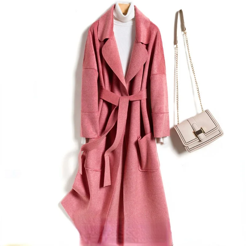 Winter Ladies Elegant Lapel Winter Outerwear Female Long Sleeve Casual Wool Coats Ladies High Fashion Solid Long Overcoat A301