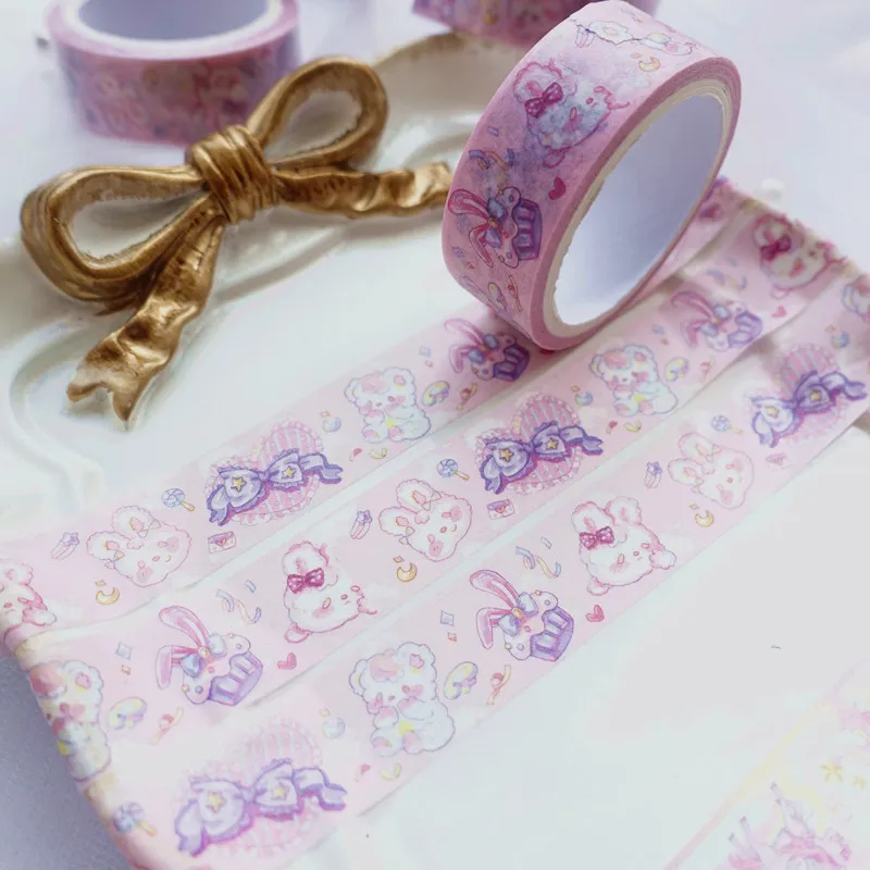 5 м Kawaii набивная коррекционная лента «кролик» девичье сердце бант конфеты розовый медведь луна звезды милый торт Декор васи лента DIY скрапбукин Маскировка