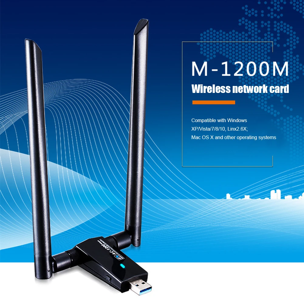 

Dual Band Wireless Wifi Adapter USB 3.0 WiFi Receiver Dongle 1200M RTL8812AU 2.4+5.8GHz Wireless Network Card for Laptop Desktop