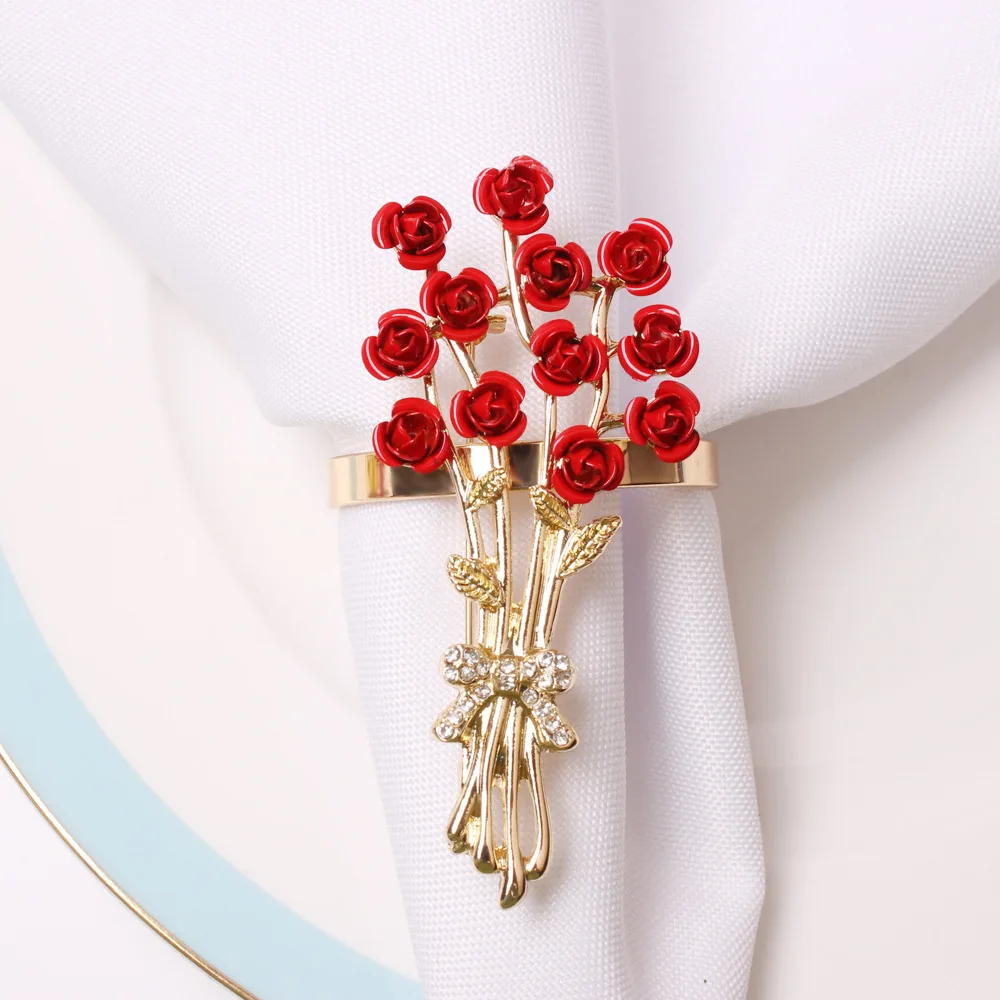 

6pcs Valentine's Day Series Rose Flower Napkin Button Napkin Ring Napkin Ring