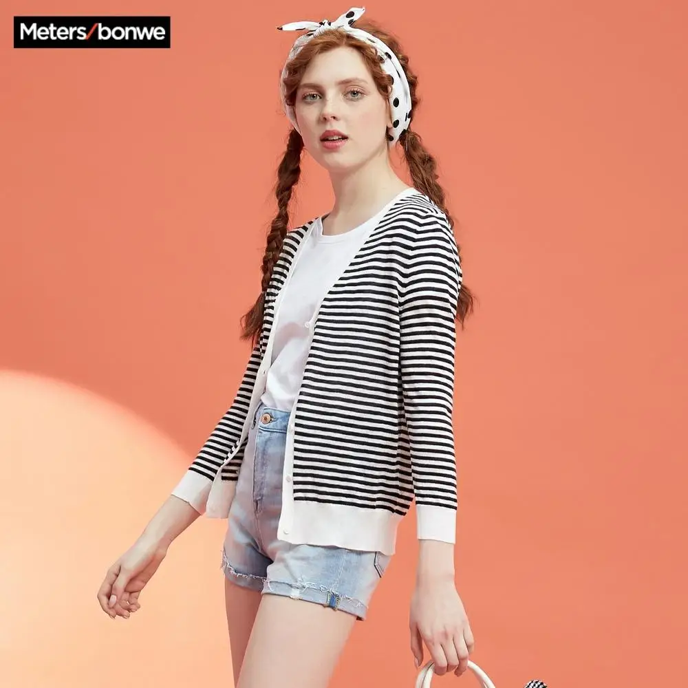 Вязаный кардиган Metersbonwe женский свитер летняя простая Однотонная легкая тонкая
