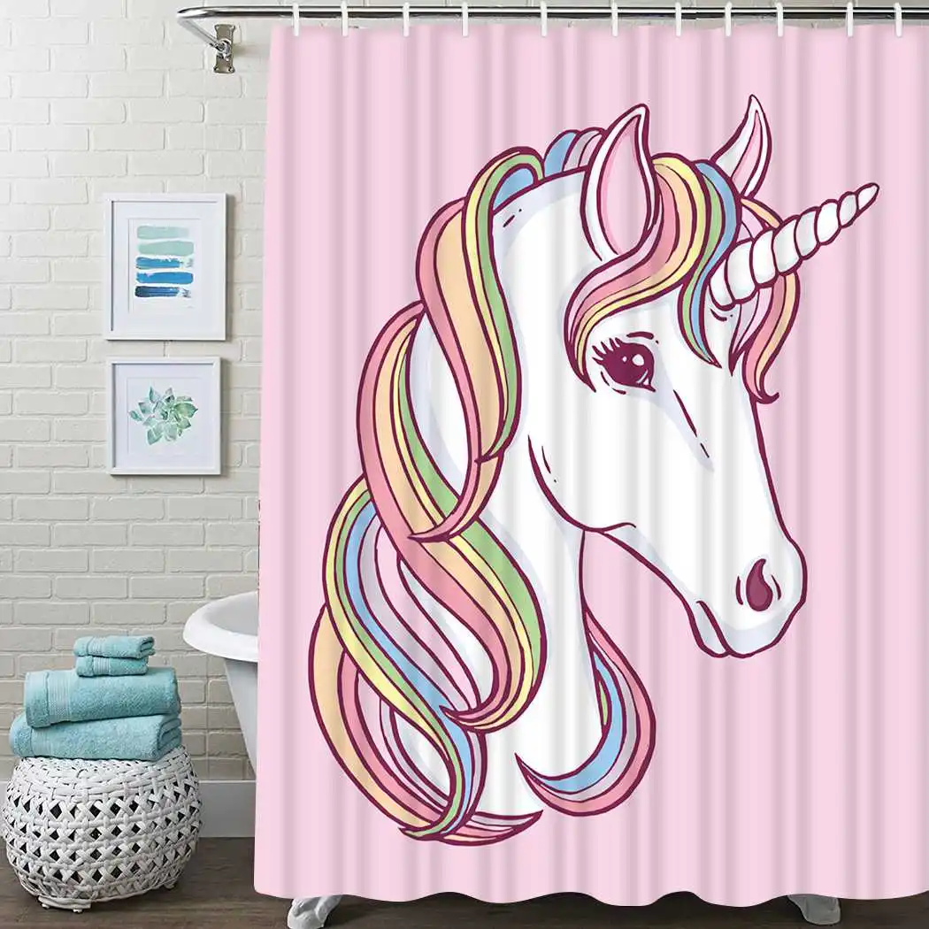 

Unicorn Shower Curtain Portrait Rainbow Mane Shower Curtain Waterproof Fabric For Bathroom Decor Shower Curtains Set With Hooks