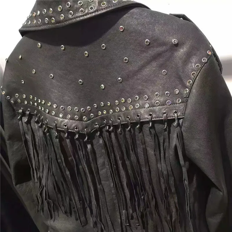 Женская кожаная куртка с кисточками из натуральной кожи |