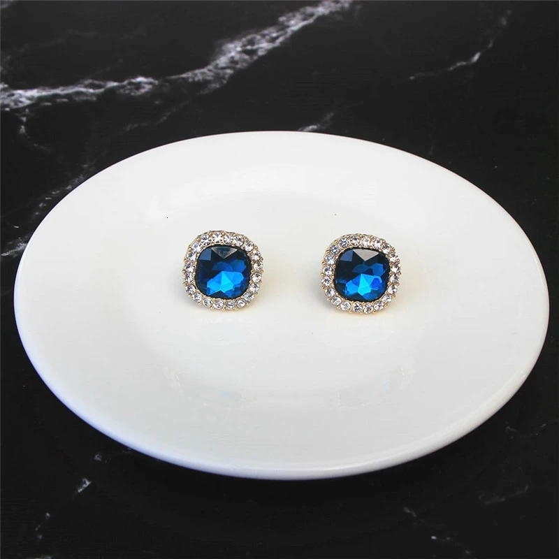 Серьги клипсы с цирконием не пирсинг квадратные Стразы овальные круглые большие