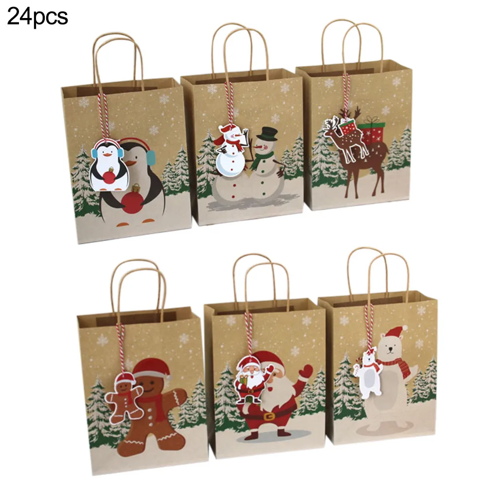 

24PCS Christmas Kraft Paper Bags Portable Durable Packages Right