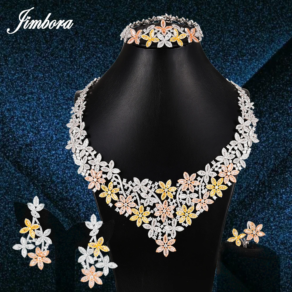 

Sweet Cute Romantic Full Flowers Necklace Earrings Bracelet Ring Jewelry Sets Cubic Zirconia Bridal Women Wedding Jewelry Sets