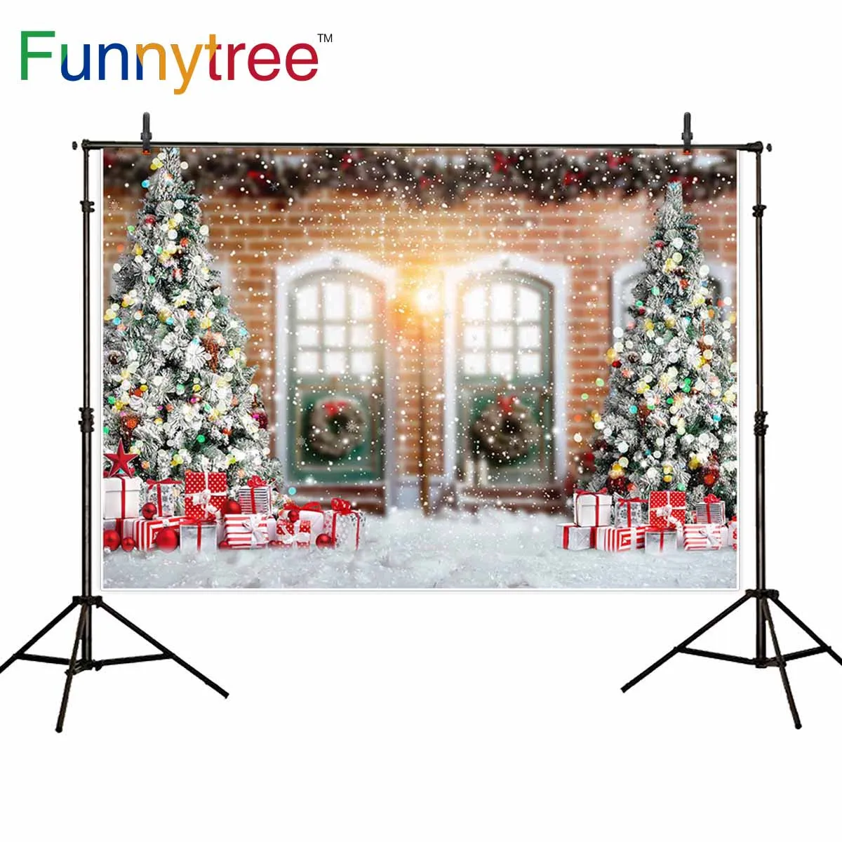 Funnytree фотостудия Снежная сцена Рождественский фон зимний подарок кирпичный