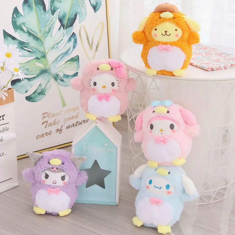 

20Cm Anime Kawaii Sanrio Series Hello Kitty Mymelody Kuromi Cinnamorol Plush Dolls Transformed Into Cute Penguin Kid Toys Gifts