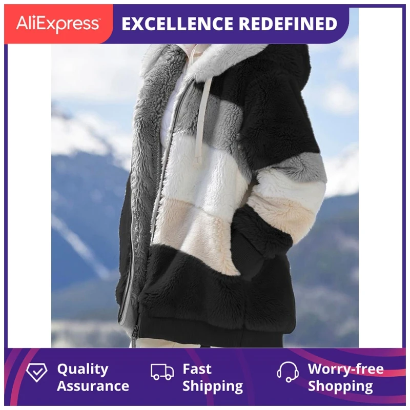 

Зимнее модное женское пальто, Новая повседневная женская одежда на молнии с капюшоном, кашемировая Женская куртка, женские пальто в клетку ...