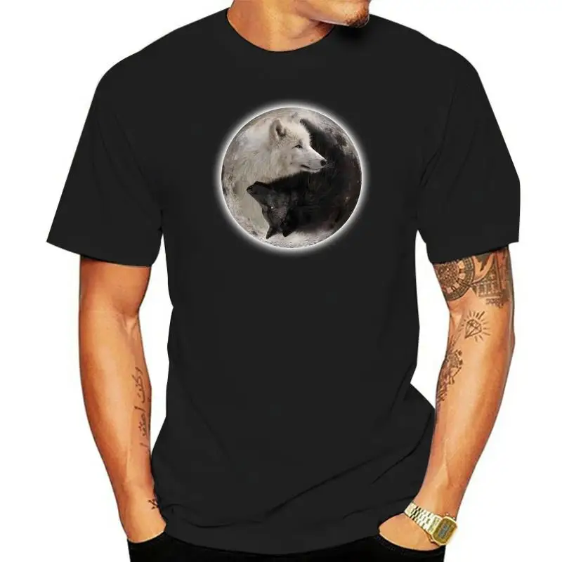 

Wolf Pack T Shirt The Mountain Moon White Black Yin Yang Wolves Tee S-3XL Short Sleeve Cotton T Shirts Man Clothing