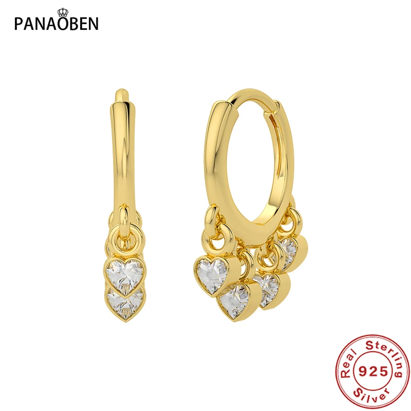 

PANAOBEN 925 Sterling Silver Hoop Earrings For Women Love Zircon Fashion Women Jewelry Accessories Fine Jewelry elegant Earrings