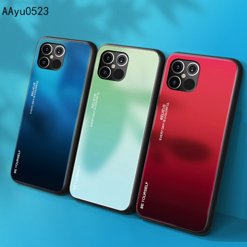 

Gradient Tempered Glass Phone Case for IPhone 12 Pro Max 11 Pro Max Back Cover Protective Case Shell for Iphone 12 5.4 6.1 Inch