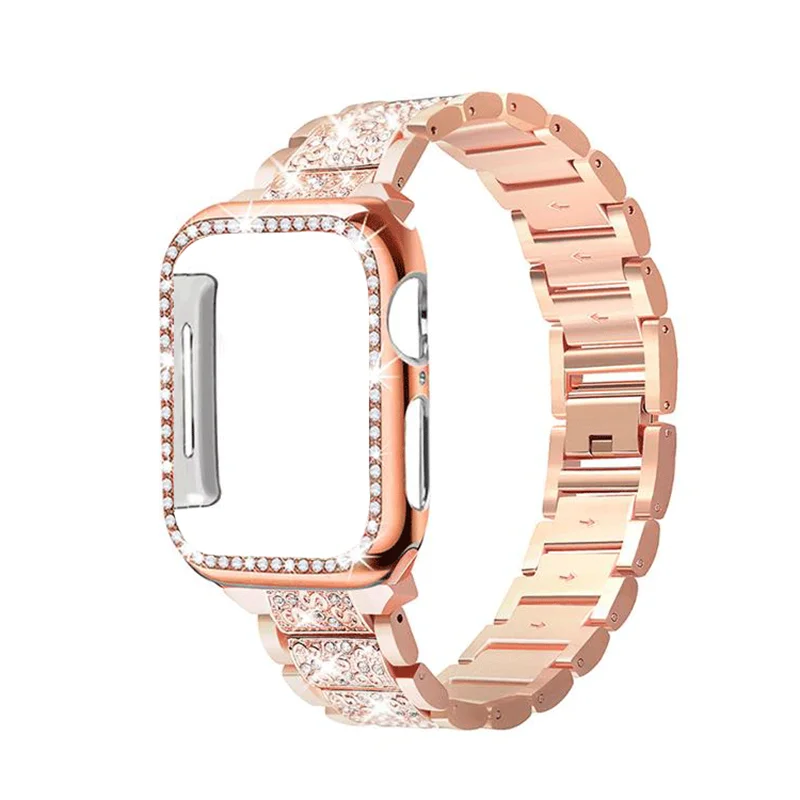 

Diamond Case+strap for apple watch band 44mm 40mm Stainless Steel bracelet correa case+iwatch band 42mm 38mm 5 4 3 2 44 42 40mm