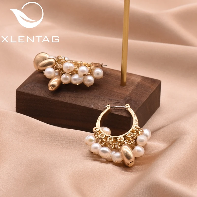 Женские серьги капли XlentAg ручной работы с натуральным жемчугом и кисточками