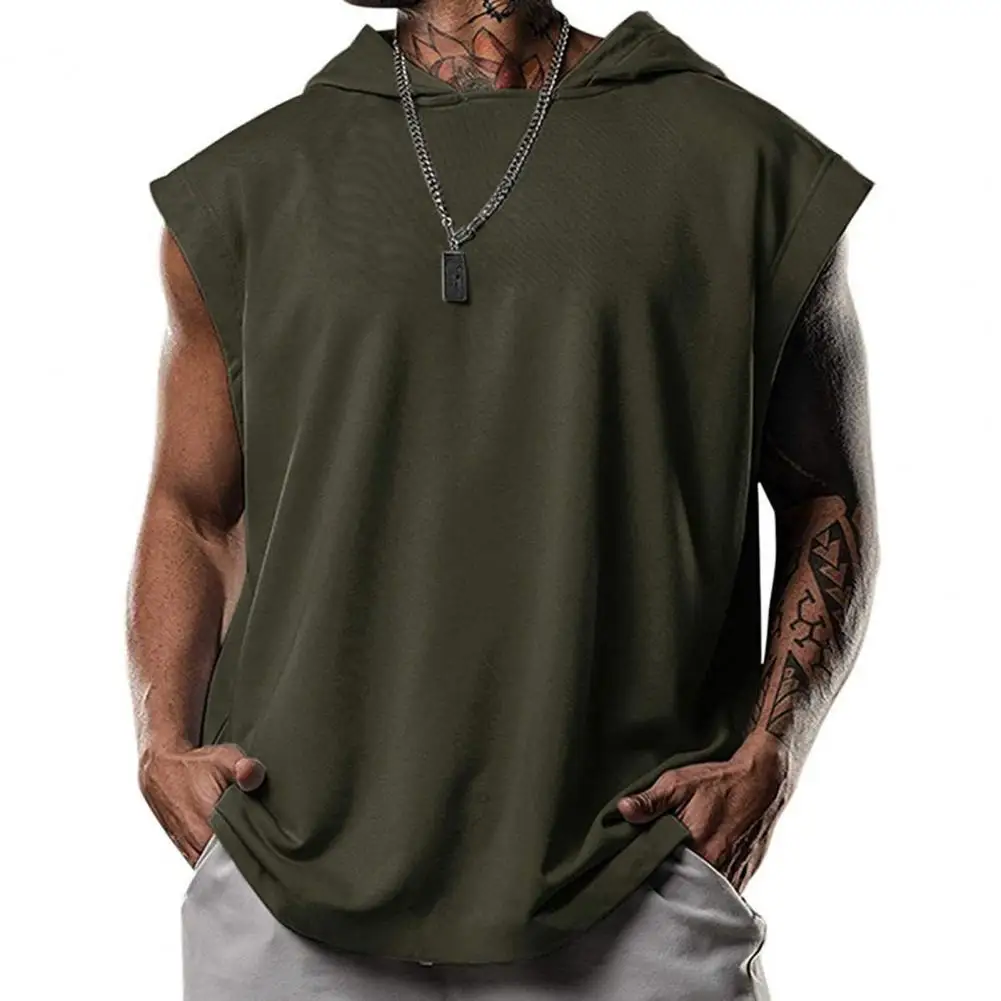 

2021 New Men Fashion T-shirt Hooded Solid Color Summer Loose Casual Sleeveless Vest for Party