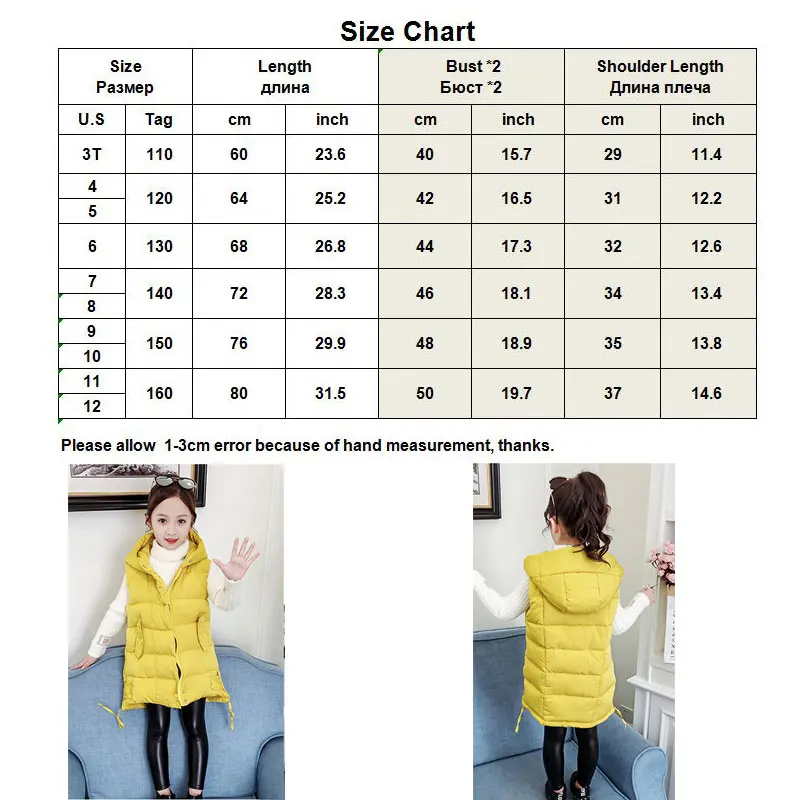 

Girls Cotton-padded Vest Winter Spring Casual Hooded Waistcoat Princess Mid-length Outerwear Kids Teenagers Sleeveless Jackets