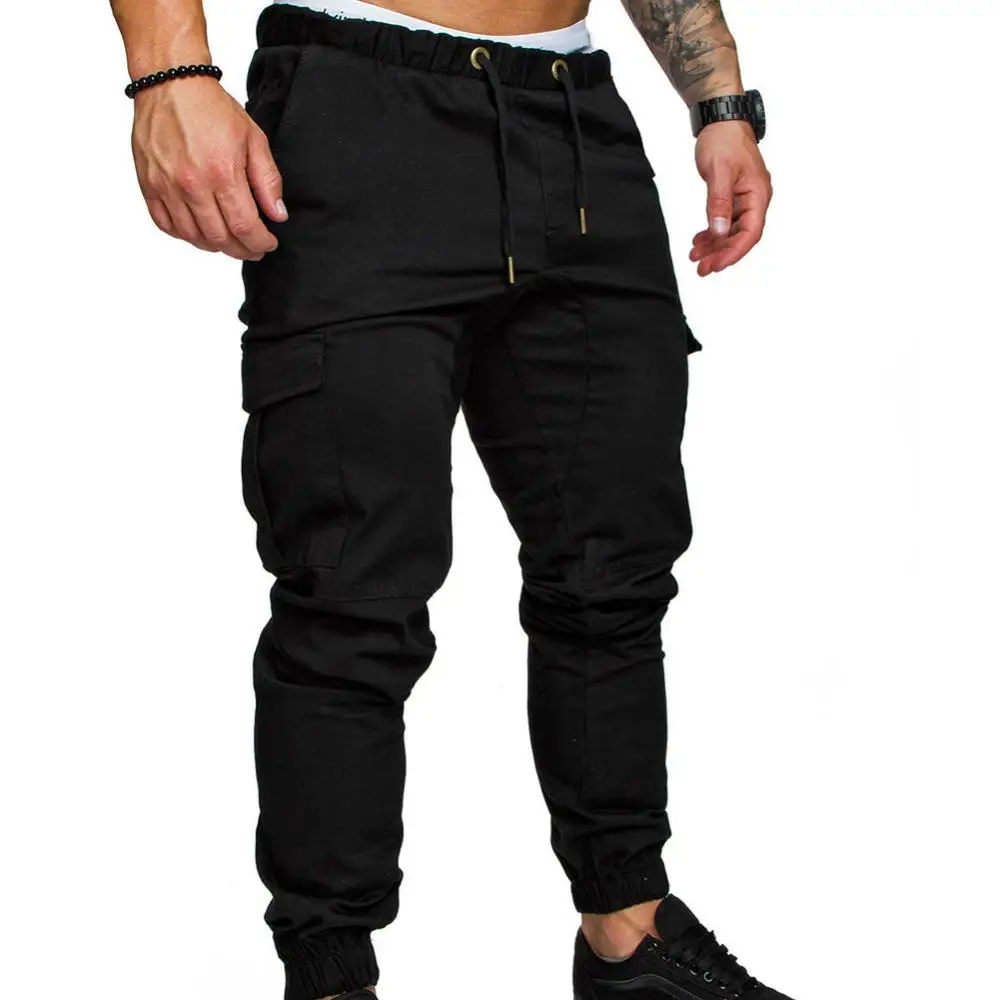 

Men Casual Solid Color Pockets Waist Drawstring Ankle Tied Skinny Cargo Pants Comfortable to wear for Daily Life