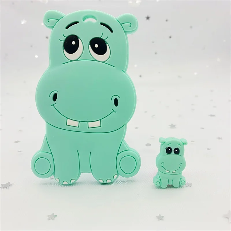 10pcs mini Silicone Beads Cartoon hippo BPA Free Baby Teether Accessories Teething Necklace DIY Food Grade children girl gift |