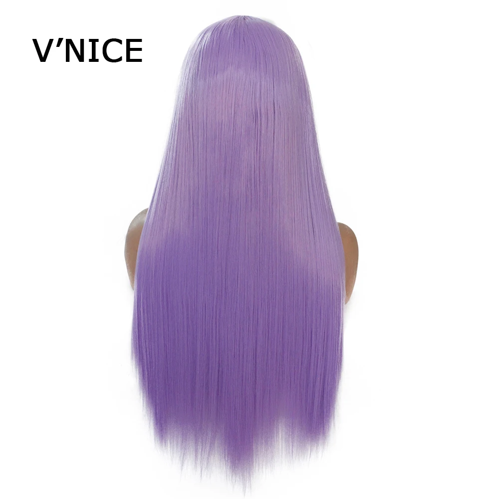 Light Purple V'NICE платиновый блондин парик на кружеве для белых женщин натуральный бесклеевой Синтетический прямой парик термостойкие волокна волос - Цвет: Light Purple