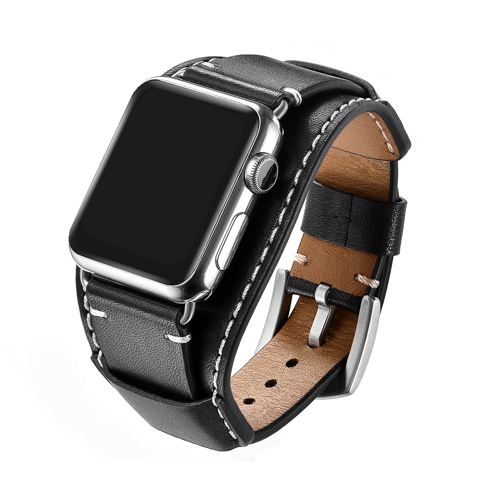 Ремешок для часов TEAROKE из натуральной кожи для Apple Watch 4 5 38 мм 42 мм 40 мм 44 мм черный сменный Браслет ремешок для iwatch 1 2 3