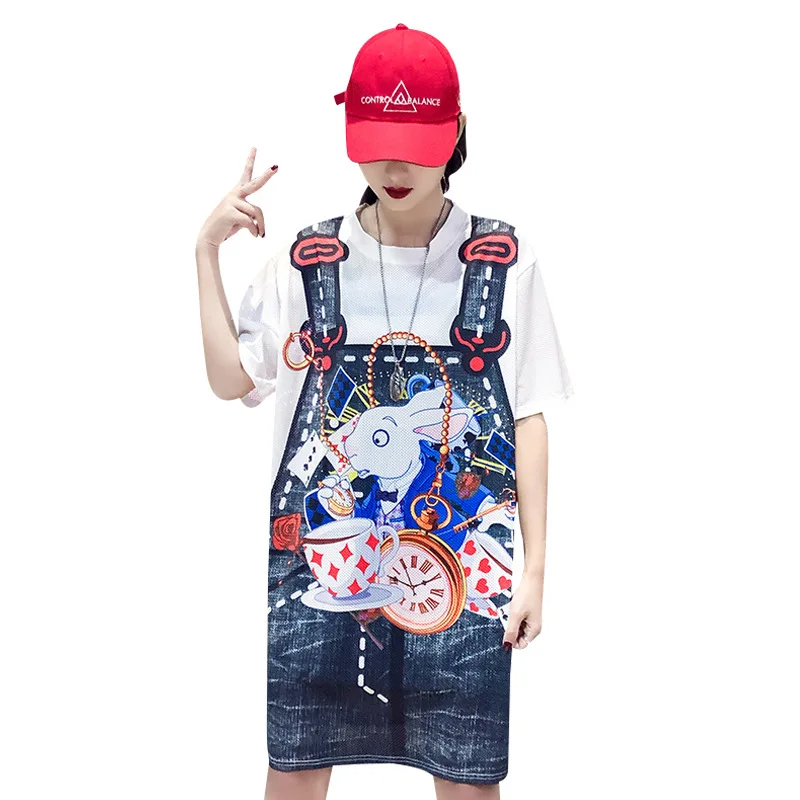 

Fashion trendy brand women's loose printed mid-length T-shirt casual European and American style Harajuku plus size ladies top