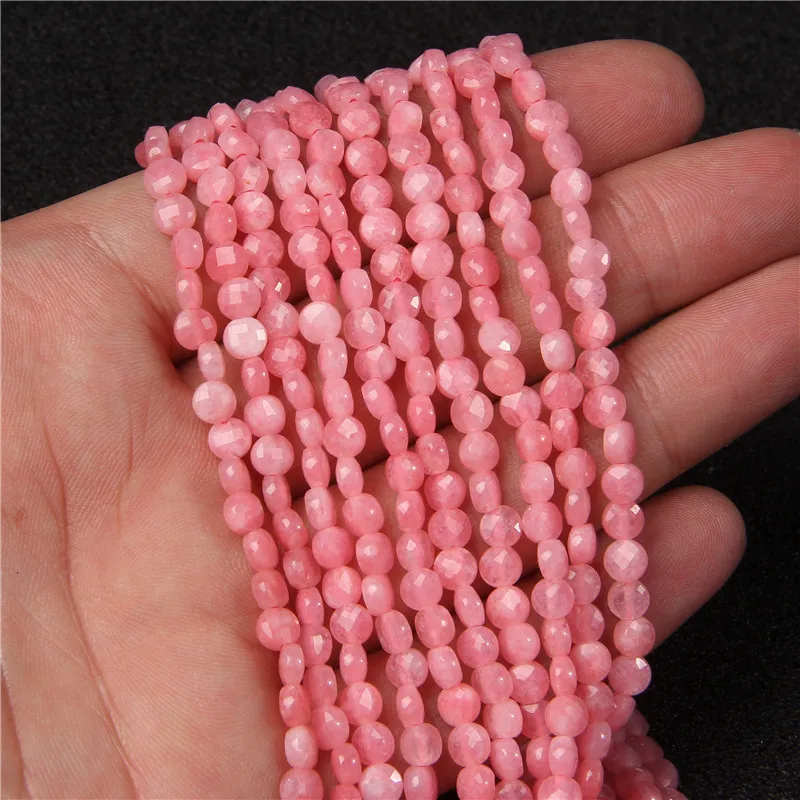 

New Small Coin Shape Faceted Natural Stone Rhodochrosite Beads Round Loose Spacer Beads for Jewelry Making Accessries 4mm 6mm