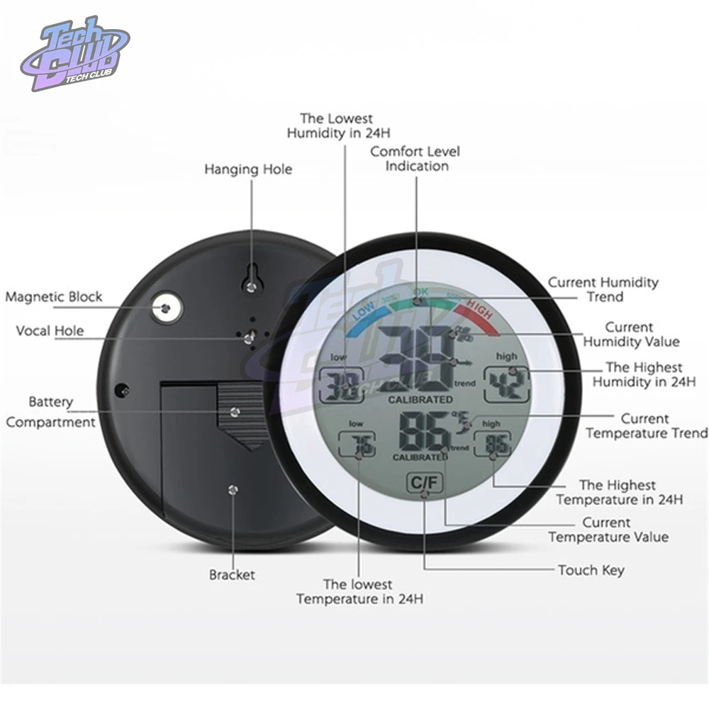 digital lcd display indoor thermometer hygrometer round wireless electronic temperature humidity meter weather station tester free global shipping