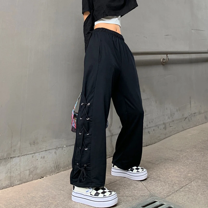 

GOOHOJIO 2021 New Spring Autumn Casual Trousers Black Solid Color Pants for Women Loose Versatile Fashionable Cool Women Pant