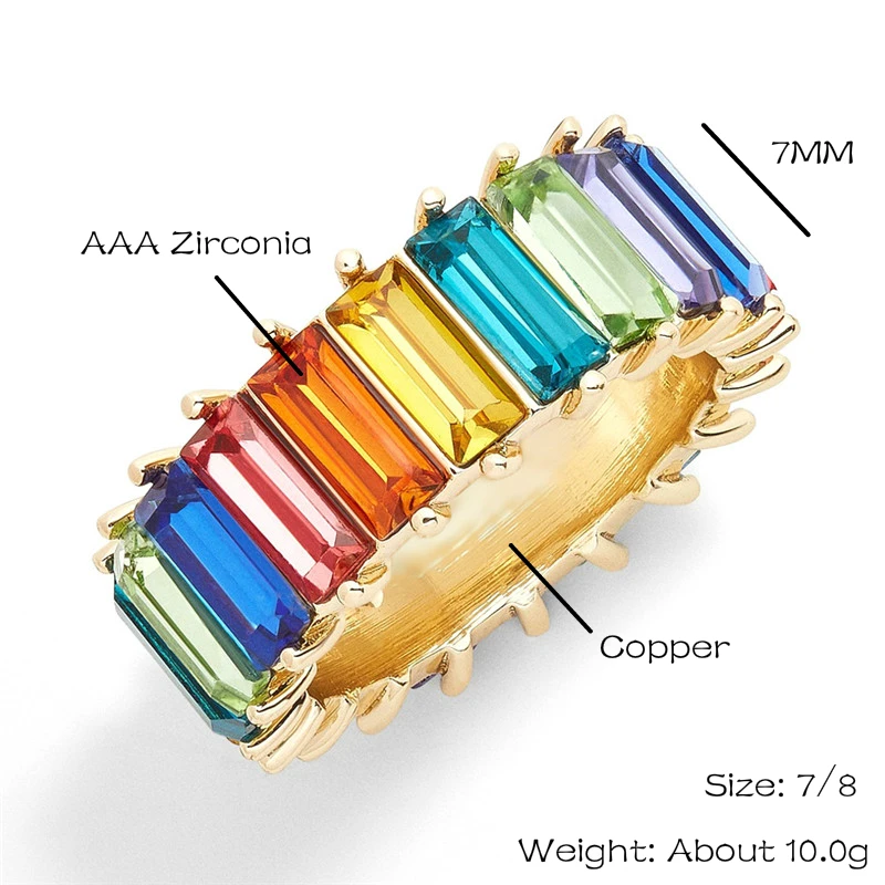

Multicolor Charm AAA Baguette Cubic Zirconia Gold Silver Color Rings For Women Rainbow Wedding Engagement Ring Fashion Jewelry