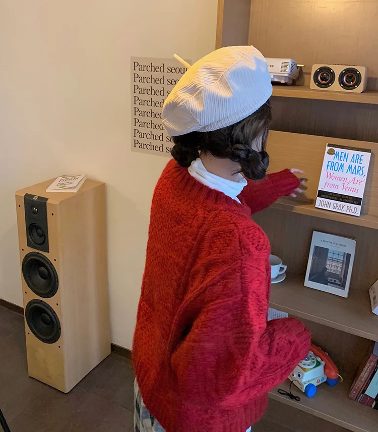 

Retro Christmas New Year Red Sweater Coat Women's Winter 2020 New Thick Loose Outer Wear Knitted Cardigan