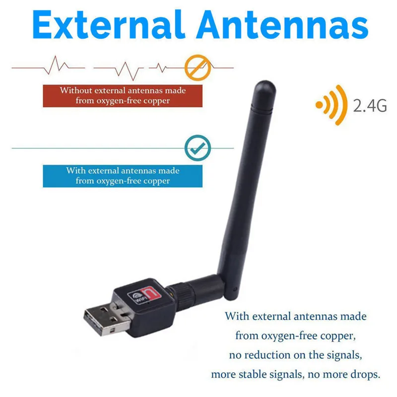 

150Mbps Mini USB Wifi Adapter Dual Band 2.4/5Ghz w/Antenna 802.11AC High Speed USB Lan Ethernet Connectors