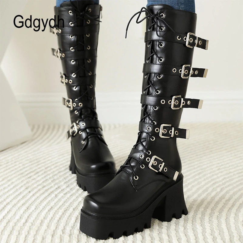 gdgydh brand new hot ins high heels wedges platform shoes women rubber sole fashion ankle boots ankle buckle strap big size 43 free global shipping