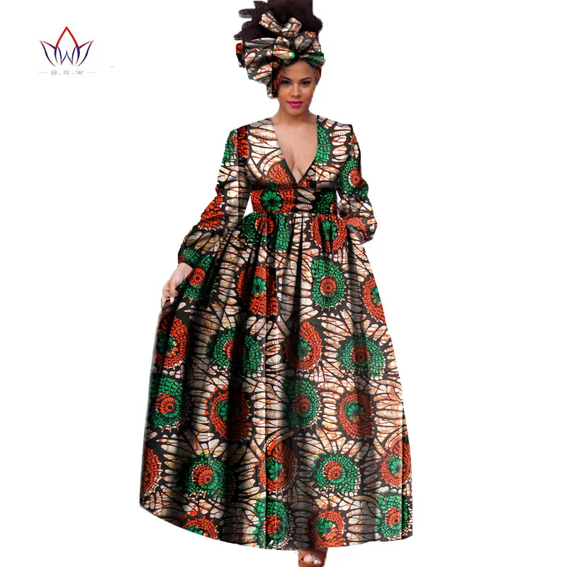 БРВ Африканский платье для Для женщин осень одежда с длинным рукавом Винтаж Макси платье Дашики вышивка Африканский Базен Риш Femme плюс Размеры WY865 - Цвет: 2