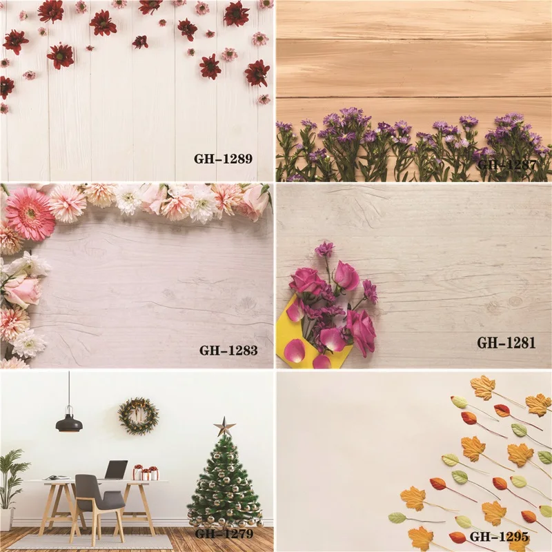 

Vinyl Custom Photography Backdrops Prop Flower and Wooden Planks Photography Background #0137