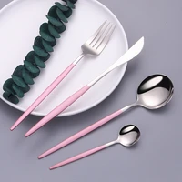 tableware stainless steel cutlery set pink silver tableware dinnerware set forks knives spoon cutlery knife fork tea spoon set