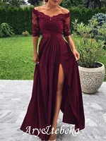 a line minimalist sexy wedding guest formal evening dress off shoulder floor length charmeuse with pleats split appliques 2021