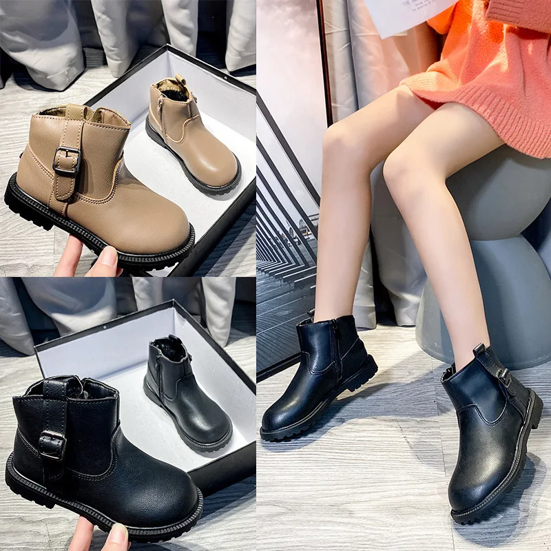 

Ботинки для девочек, новинка 2020, детские короткие ботинки, повседневные осенне-зимние теплые кожаные школьные зимние ботинки для девочек, д...