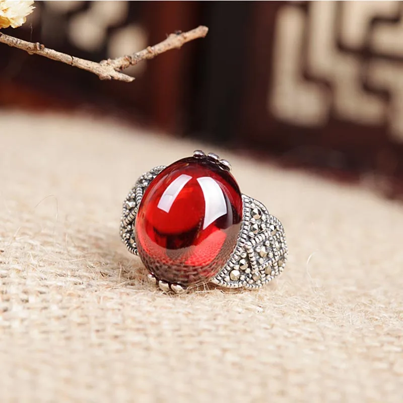 Bague Ringen, новое созданное Гранатовое 925 пробы Серебряное кольцо, регулируемое для женщин, свадебное кольцо из красного драгоценного камня, подарок
