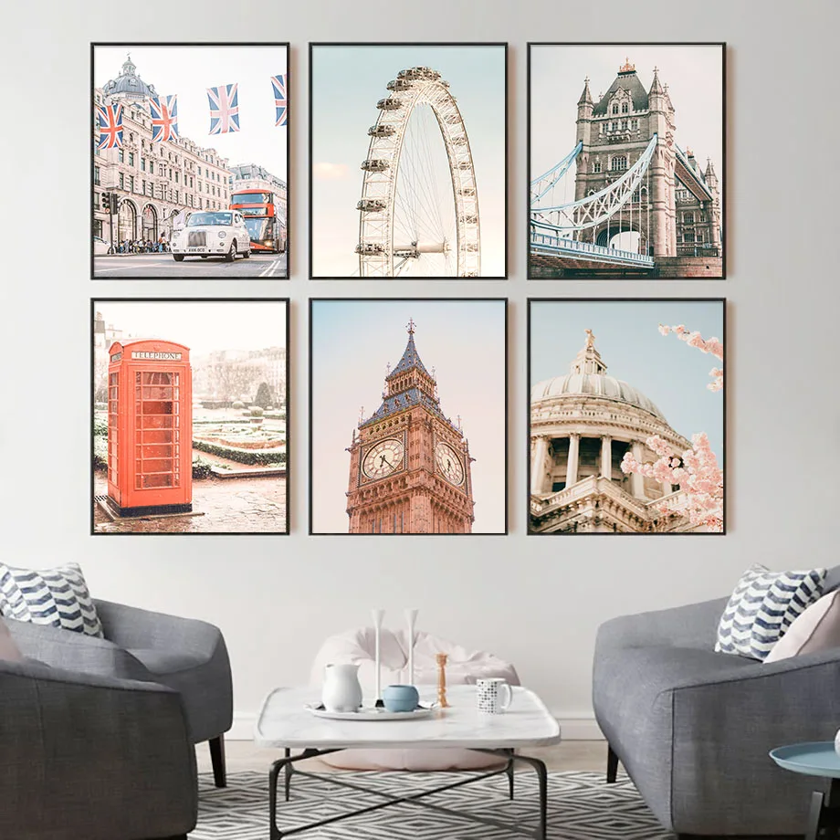 

UK Big Ben Ferris Wheel Brooklyn Bridge Nordic Posters And Prints Wall Art Canvas Painting Wall Pictures For Living Room Decor