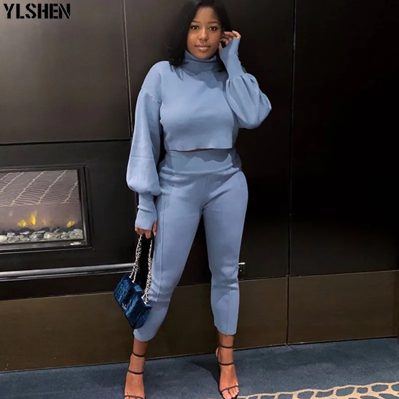 

African Dresses for Women 2021 New Ladies Lantern Sleeve Dashiki Crop Tops Pants 2 Two Piece Set Outfits Winter African Clothes