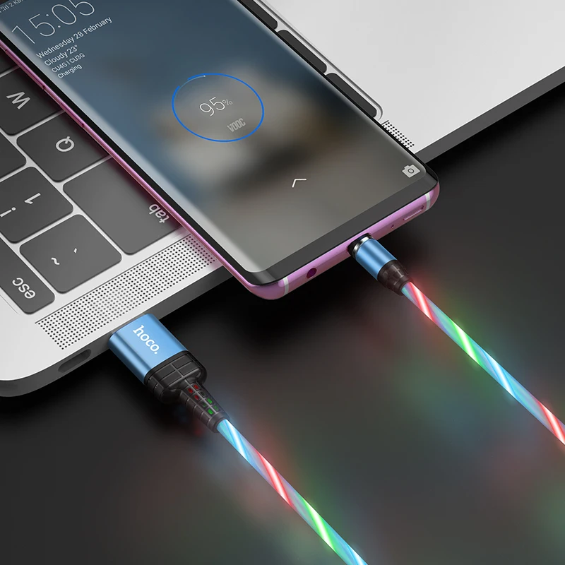 Магнитный кабель Micro USB HOCO 2 4 А со светодиодной подсветкой для Samsung Xiaomi Huawei Android