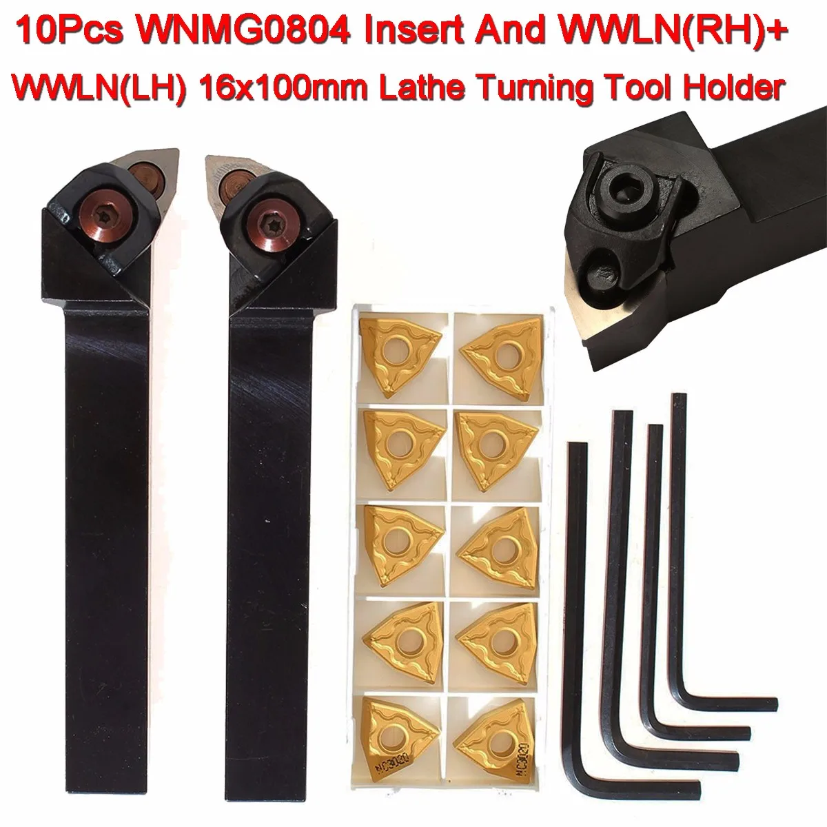 

10 шт. WNMG0804 вставка + WWLNR1616H08 + WWLNL1616H08 16x100 мм держатель токарного станка + 4 шт. гаечных ключей
