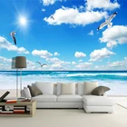 Голубое небо белые облака пляж морской пейзаж на заказ 3D фото обои фрески для гостиной спальни украшения стен Домашний декор росписи