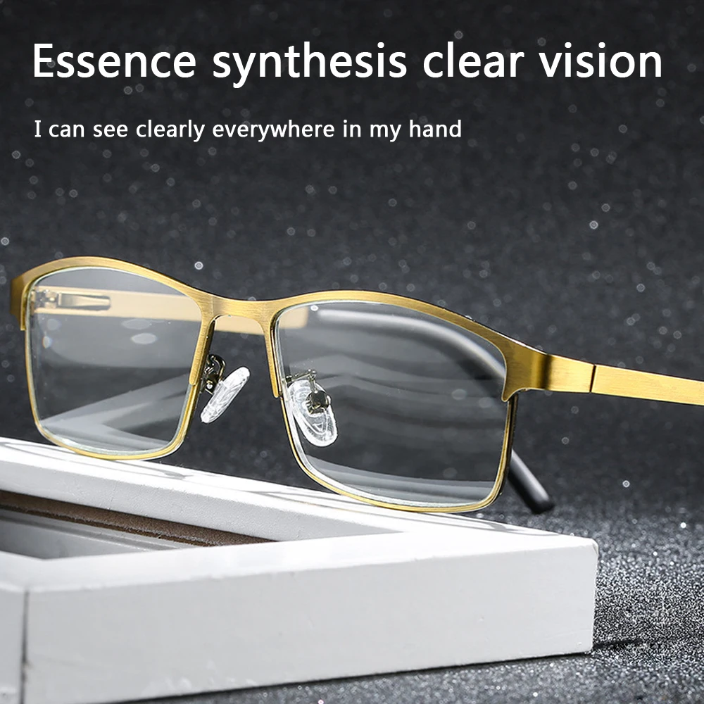 

New Reading Glasses Men Metal Full Frame Square Anti-blue Light Presbyopia Glasses Gold Color Reading Glasses Hyperopia Diopter
