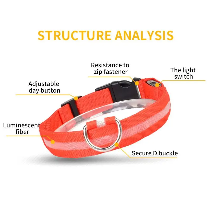 Ошейник для собак с зарядкой через USB перезаряжаемый светодиодный мигающий