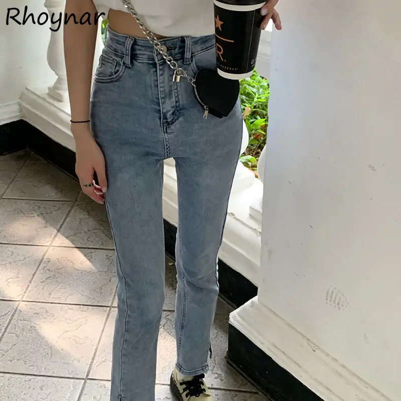 

Jeans Women Straight Skinny Ankle Length All-match Simple BF Ulzzang Female Casual Daily College Leisure Chic Ins Denim Newest