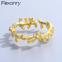 foxanry 925 stamp rings 2021 trend vintage elegant simple irregular leaves girls party jewelry birthday gift wholesale