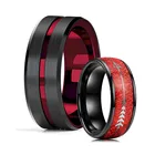 Новое мужское классическое красное кольцо со скошенным краем, черное обручальное кольцо из нержавеющей стали, инкрустированное красным метеоритом кольцо со стрелой, обручальное кольцо для мужчин